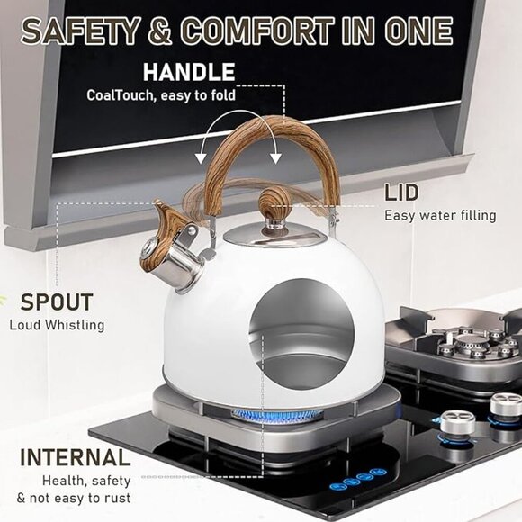 Whistling Tea Kettle for Stovetop, 2.5L Stainless Steel Tea Pot Kettles - Picture 3 of 7